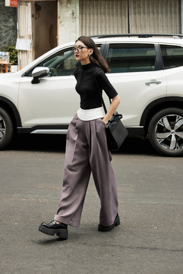 COCOSIN - Grey High-Waisted Khaki Trousers - Wide-Leg Workwear Pants