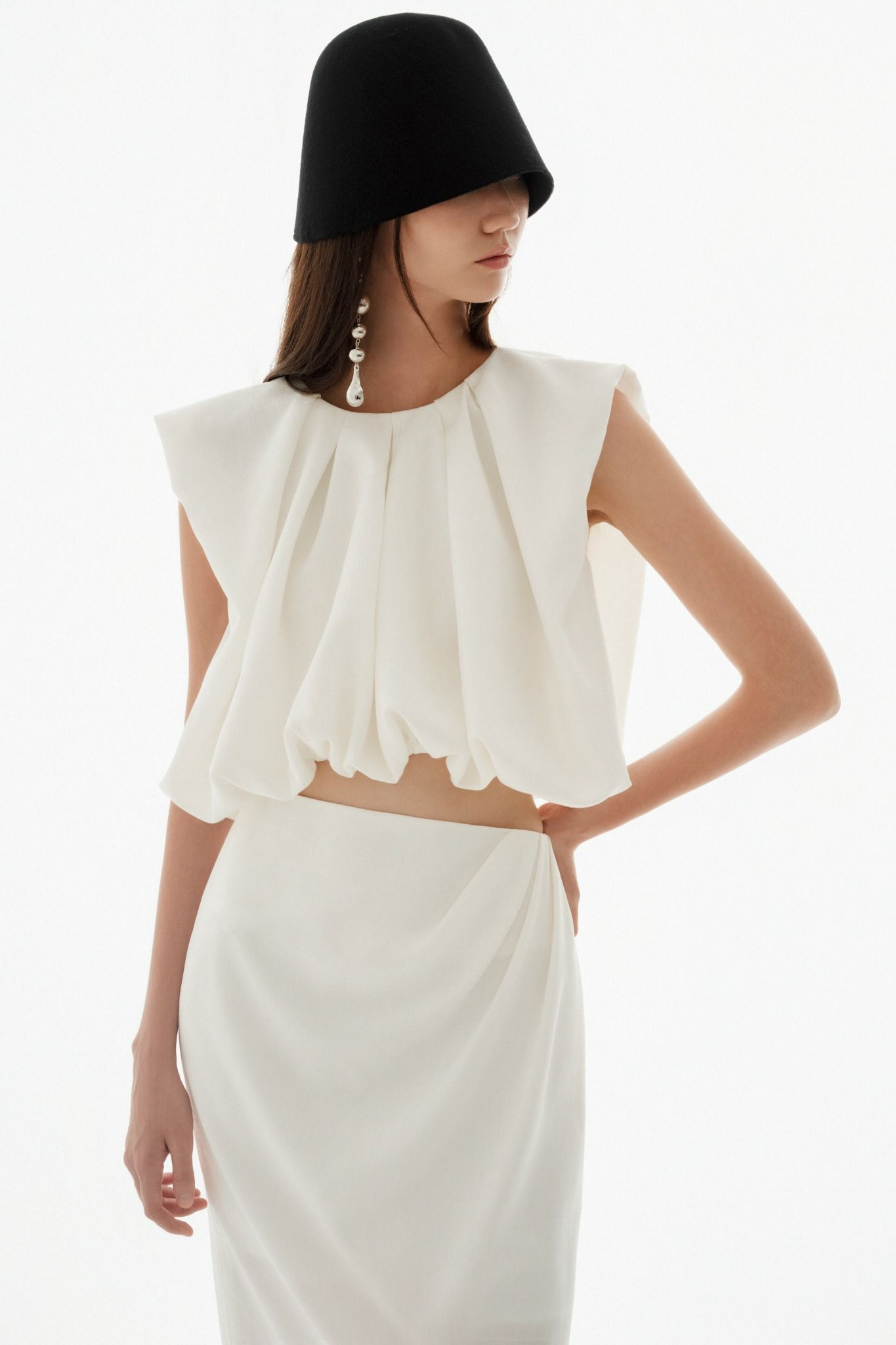 JEUNE - Draped Elegance Sleeveless White Top