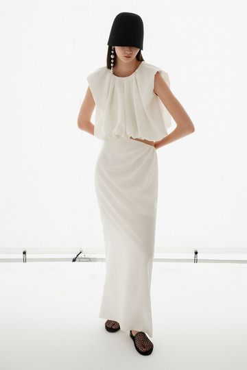 JEUNE - Ethereal Drape White Maxi Skirt