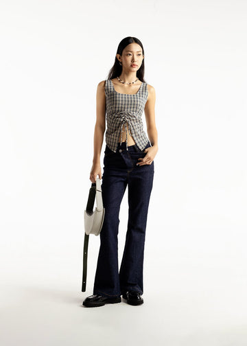 PROFILEMÔMÔ - Square-Neck Ruched Tie Crop Top - Blue