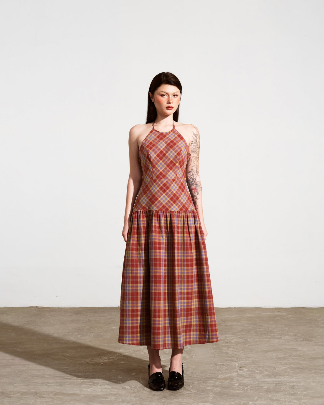 Dottie - Red Checkered Halter Neck Maxi Dress