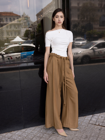 COCOSIN - Velvet Brown High-Waisted Wide-Leg Trousers