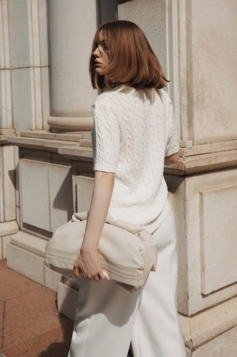 COCOSIN - White Cable Knit Short Sleeve Sweater - Casual Chic Knitwear