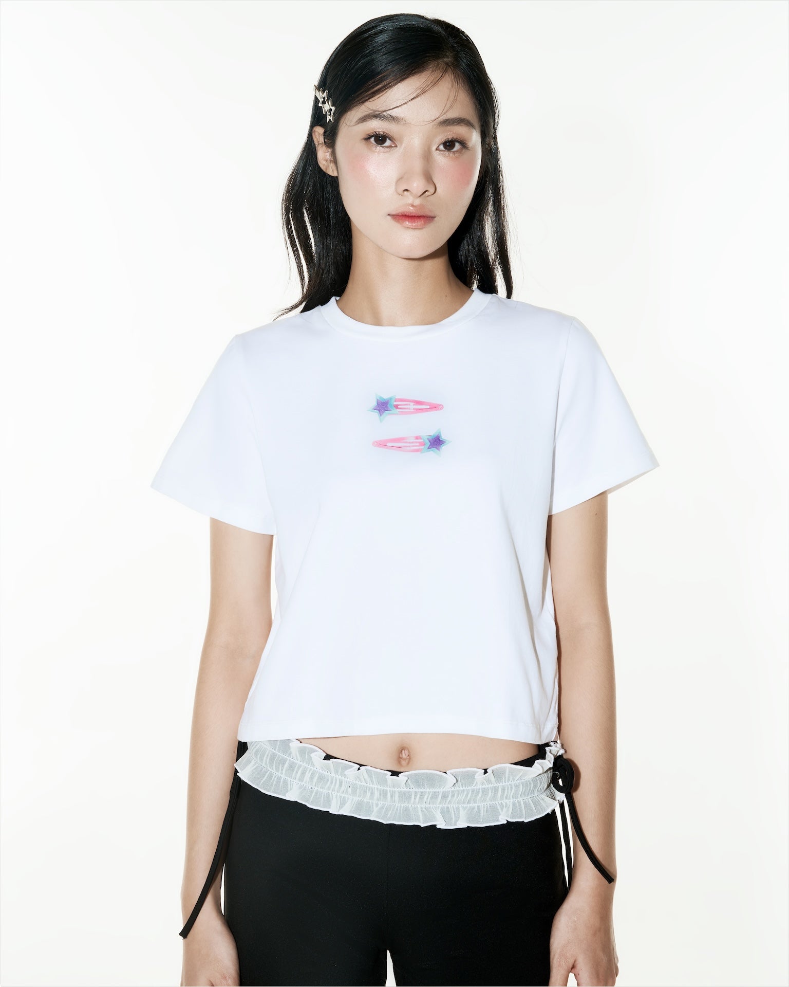 Dottie - White Crop Top with Star Print