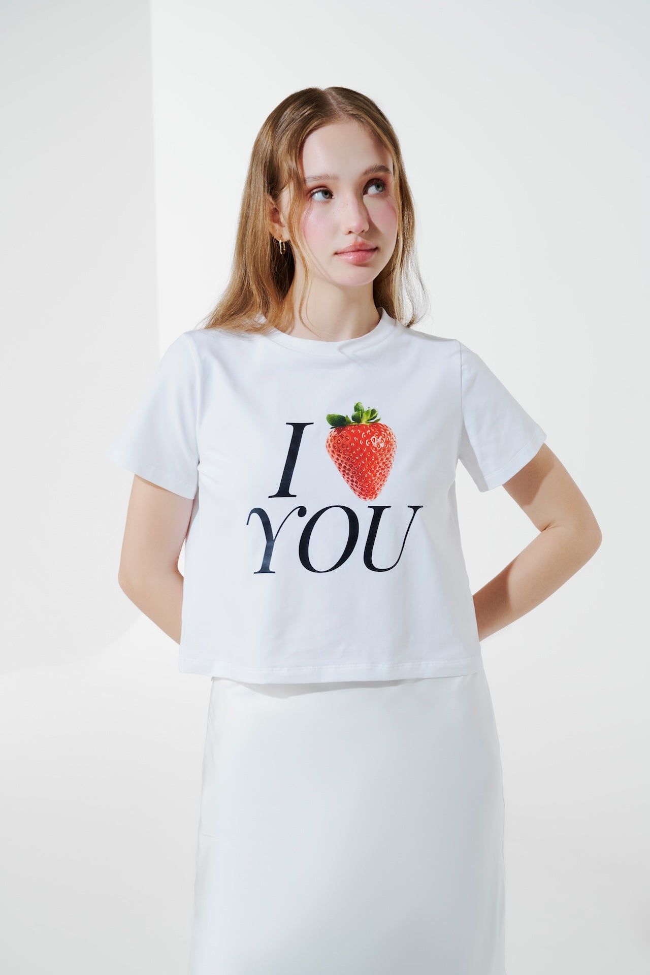 Dottie - White Graphic Print Crop Top - I Strawberry You