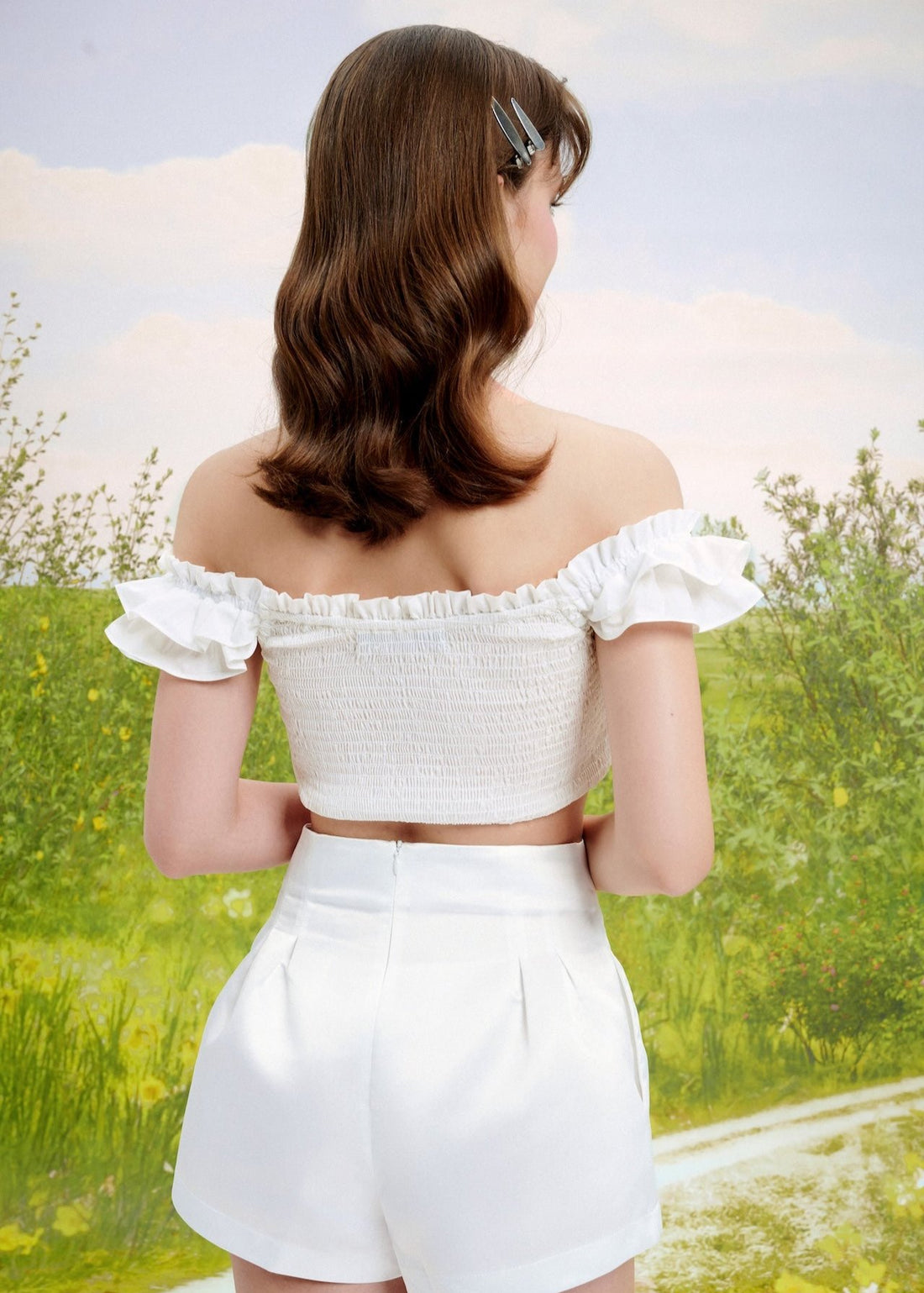 Dottie - White Off-Shoulder Ruffle Crop Top